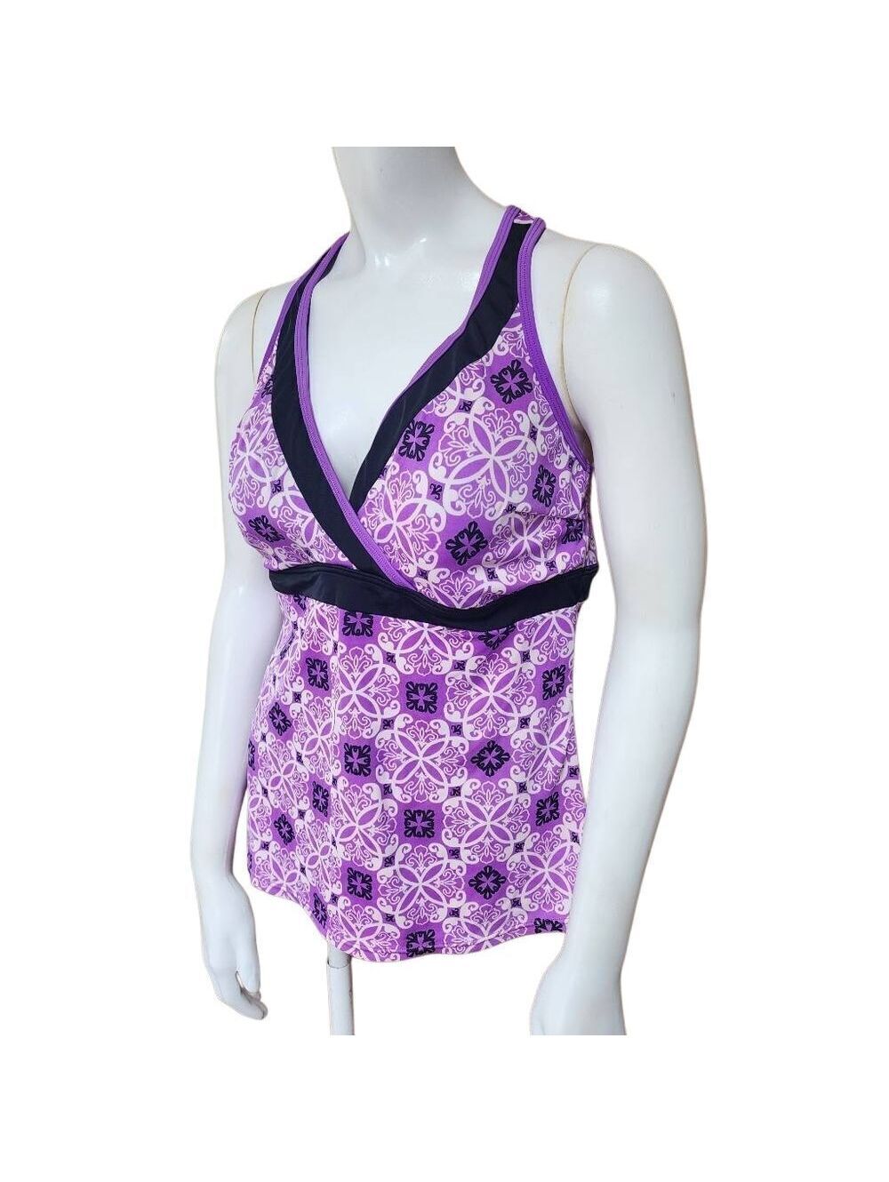 St. John's Bay Women's Purple Patterned Racerback Tankini Top Size 14
